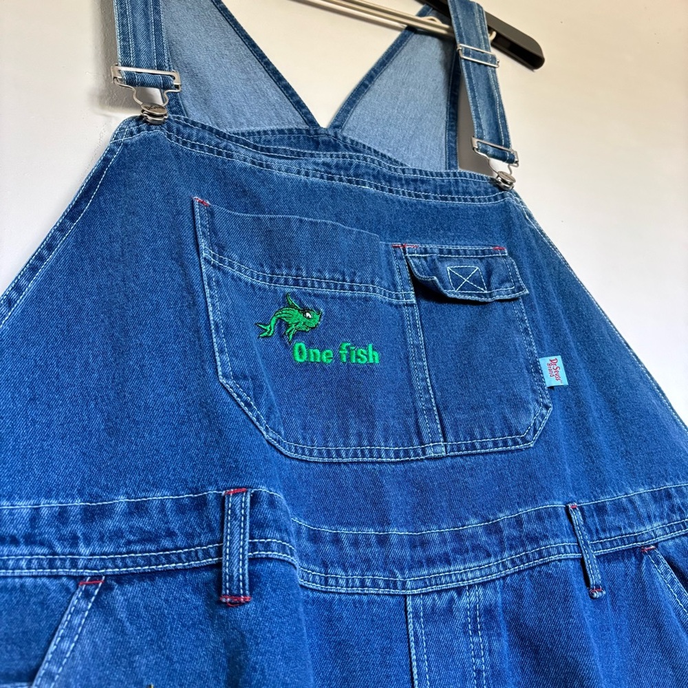 Vintage Deadstock Dr. Seuss One Fish Two Fish Red Fish Blue Fish Short Overalls - Picture 4 of 12